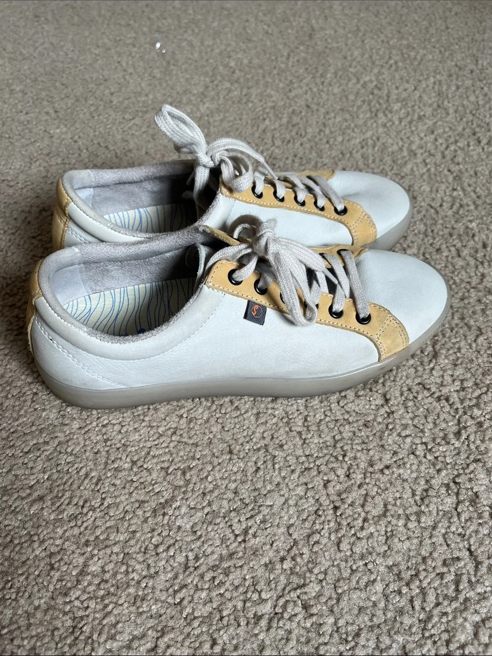 Softino by Fly London White and Yellow Leather Lace-Up Sneakers
